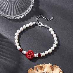 Белый Браслеты из ракушечного жемчуга и синтетического коралла для женщин, роза, белые, 7-3/8 дюйм (18.6 см)