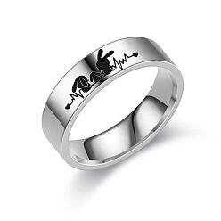 Нержавеющая Сталь Цвет Кролик с ЭКГ-паттерном 201 Кольца из нержавеющей стали, цвет нержавеющей стали, размер США 6 (16.5 мм)