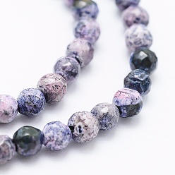 Lilac Natural Agate Beads Strands, Dyed & Heated, Round, Faceted, Lilac, 4mm, Hole: 0.5mm, about 92pcs/strand, 14.57 inch(37cm)