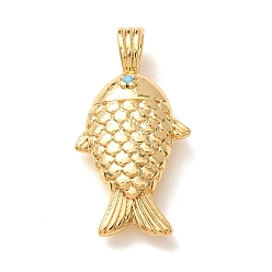 Azul Cielo Micro latón allanan colgantes cúbicos del zirconia, encantos de pescado, chapado en rack, larga duración plateado, sin plomo y el cadmio, real 18 k chapado en oro, luz azul cielo, 28x14.5x6 mm, agujero: 4x2.5 mm
