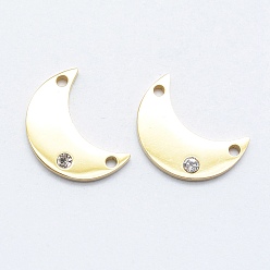 Золотой 316 соединители из хирургической нержавеющей стали с микропаве из кубического циркония, луна, прозрачные, золотые, 15x10.5x2 мм, отверстие : 1 мм