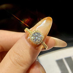 Золотой Кольца для женщин с родиевым покрытием 925 из стерлингового серебра с паве 6.5x3.9мм муассанитом, квадратный, золотые, внутренний диаметр: 16.6 мм