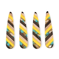 Желтый Большие подвески из прозрачной смолы и орехового дерева, золотой фольгой, слезинки, желтые, 53.5x11x3 мм, отверстие : 1.2 мм