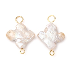 Золотой Подвески-крестики из натурального барочного жемчуга Кеши, с 304 двойными петлями из нержавеющей стали, цветочный белый, золотые, 23x14.5~16x3~4.5 мм, отверстие : 1.6~3.5 мм