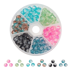 Couleur Mélangete 120 pcs 6 couleurs transparents peints à la bombe perles de verre craquelées brins, facette, rondelle, couleur mixte, 8x6mm, Trou: 1.2mm, 20 pcs / couleur