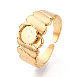 Настоящее золото 18K 304 компоненты манжетного кольца из нержавеющей стали, установка круглого кольца, ионное покрытие (ip), реальный 18 k позолоченный, лоток : 6 мм, 10.2 мм, внутренний диаметр: регулируемый