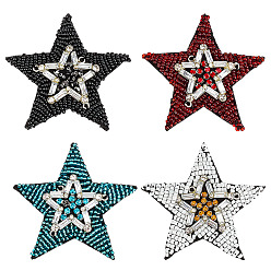 (52) Непрозрачная лаванда 4 шт. 4 цветные фетровые и стразы-нитки для пришивания/приклеивания, аппликации из ткани, звезда, разноцветные, 63x65x5.5 мм, 1 шт / цвет
