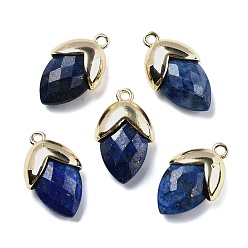 Ляпис-Лазурь Кулоны из натурального лазурита, с золотой латуни нахождения, подвески в форме клубники, граненые, 19.5x12x6.5 мм, отверстие : 1.6 мм