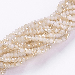 Персиковый Слойка Стеклянные бусины с гальваническим покрытием , с половиным покрытием цвета радуги, граненые, рондель, розовые, 3x2 мм, отверстие : 0.8~1 мм, около 135~140 шт / нитка, 11.81~13.38 дюйм (30~34 см)