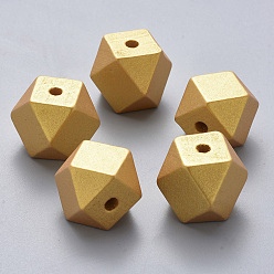 Gold Painted Natural Wood European Beads, Large Hole Beads, Polygon, Gold, 19.5x19.5x20mm, Hole: 4.5mm