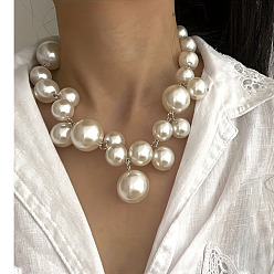 Кремово-белый Ожерелья из круглых бусин с искусственным жемчугом и цепочками из сплава, платина, кремово-белые, 15.75 дюйм (40 см)