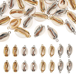 Платиновый & Золотой 24 шт. 4 стили гальванизированные ракушки каури соединительные элементы подвески и кулоны, с железной фурнитурой, платиной и золотом, 18~28x10~15x6~8 мм, отверстие : 1.5~1.6 мм, 6 шт / стиль