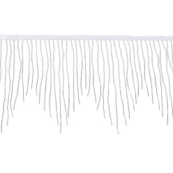 Серебро 1.8 ярдов стеклянные бусины бахрома кисточка кружево отделка лента, хлопок лента, аксессуары, серебряные, 5-1/2 дюйм (140 мм)