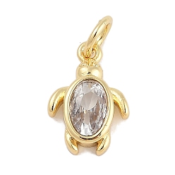 Настоящее золото 18K Стойки обшивки латунные подвески, черепаховые чары, с кубического циркония, долговечный, без свинца и без кадмия, с целью перехода в кольце, реальный 18 k позолоченный, 12x8.5x3 мм, отверстие : 3 мм