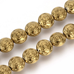 с Золотистым Покрытием Гальванизировать немагнитных синтетический гематит бисер пряди, цветок, с золотым покрытием, 8x5 мм, отверстие : 1 мм, около 50 шт / нитка, 15.7 дюйм