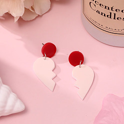 Розовый Акриловые серьги-гвоздики в форме разбитого сердца, платина, туманная роза, 48x16 мм