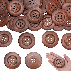 Седло Коричневый 40шт 4-отверстие деревянные пуговицы, плоско-круглые, седло коричневый, 59.5x5.5 мм, отверстие : 5 мм