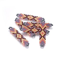 Colorful MIYUKI & TOHO Handmade Japanese Seed Beads Links, Loom Pattern, Shuttle Shape, Colorful, 41.5~42.5x8.5~9x1.7mm, Hole: 2mm