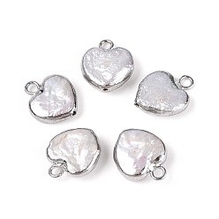 Платина Барочные подвески из натурального жемчуга кеши, сердце прелести, с медными петлями, платина, 13~15x11~12x3~5 мм, отверстие : 1.8 мм