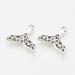 Antique Silver Tibetan Style Alloy Pendant Rhinestone Settings, Mermaid Fishtail Shape, Cadmium Free & Lead Free,, Antique Silver, Fit for 2mm rhinestone, 19x20x3mm, Hole: 2mm, 620pcs/1000g