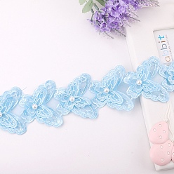 Светло-Голубой 20 ярдов органза вышивка бабочка кружевная отделка, Небесно-голубой, 2-1/2 дюйм (65 мм)
