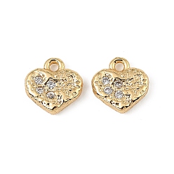 Настоящее золото 18K Латунные микро проложить кубического циркония подвески, сердце прелести, реальный 18 k позолоченный, 9.5x9.5x2.5 мм, отверстие : 1.2 мм