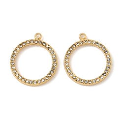 Настоящее золото 18K 304 из нержавеющей стали горный хрусталь подвески, кольцо прелести, ионное покрытие (ip), реальный 18 k позолоченный, 17.5x15x2 мм, отверстие : 1.4 мм