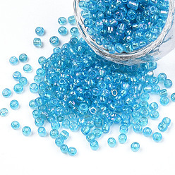 Aqua Round Glass Seed Beads, Transparent Colours Rainbow, Round, Aqua, 3mm
