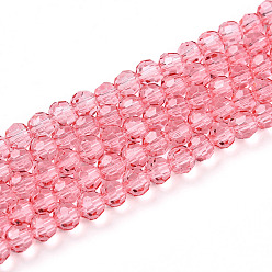 Светло-Коралловый Краска для выпечки, прозрачные стеклянные бусины, нити, круглые, граненый(32 граненый), свет коралловый, 4~4.5 мм, отверстие : 0.8~1 мм, около 85~90 шт / нитка, 12.40~12.80 дюйм (31.5~32.5 см)