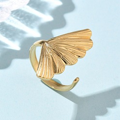 Настоящее золото 18K 304 из нержавеющей стали манжеты кольца, ионное покрытие (ip), лист, реальный 18 k позолоченный, размер США 8 1/2 (18.5 мм)