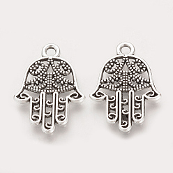 Античное Серебро Сплавочные подвески тибетского стиля, hamsa рука / рука fatima / рука miriam, без кадмия и без свинца, античное серебро, 21x15x1.5 мм, Отверстие : 1.5 мм , около 1020 шт / 1000 г