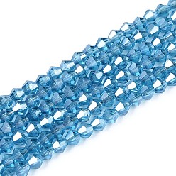 Темно-Голубой Стеклянные бусины с гальваническим покрытием , двухконусные, гальваническое покрытие, граненые, глубокое синее небо, 3~3.5x3 мм, отверстие : 1 мм, около 107~110 шт / нитка, 32.5~34 см
