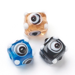 Colorful Handmade Bumpy Lampwork Beads, Square with Eye, Colorful, 9~9.5x9~9.5mm, Hole: 2mm, about 20pcs/strand, 7.09 inch(18.0cm)