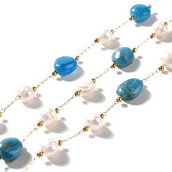 Апатит Цепочки из натурального жемчуга и апатита, фурнитура из нержавеющей стали , долговечный, пайки, золотые, 5~9.5x4~8x2~5 мм, 4~6x5.5~8 мм