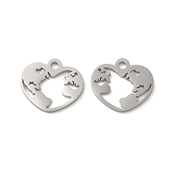 Edelstahl Farbe Anlaufgeschützt 304 Charms aus Edelstahl, Laserschnitt, Herz Charme, Edelstahl Farbe, 11.5x13x1 mm, Bohrung: 1.5 mm