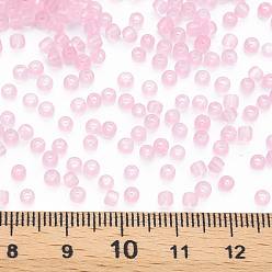 Perlas de Color Rosa 8/0 transparentes perlas de cristal de la semilla, agujero redondo, colores esmerilado, rondo, rosa perla, 3~4x2~3 mm, agujero: 0.8 mm, sobre 15000 unidades / libra