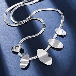 Нержавеющая Сталь Цвет 304 овальные нагрудные ожерелья из нержавеющей стали, цвет нержавеющей стали, 16.54 дюйм (42 см)