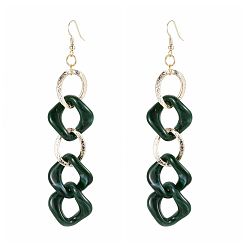 Dark Green (Jewelry Parties Factory Sale)Curb Chain Dangle Earrings, with Aluminum & Acrylic Linking Rings and Brass Earring Hooks, Dark Green, 105mm, Pin: 0.7mm