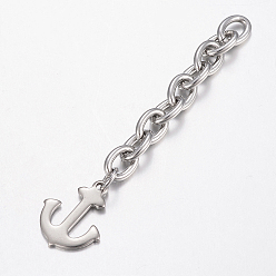 Stainless Steel Color Tarnish Resistant 304 Stainless Steel Chain Extender, with Anchor Charms, Stainless Steel Color, 71x6mm