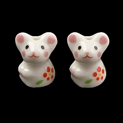 Mouse Фарфоровые бусины ручной работы, яркие глазированный фарфор, двенадцать китайских знаков зодиака, белые, мышь, 18x14.5x13.5 мм, отверстие : 2.5 мм