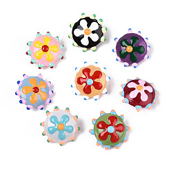 (52) Непрозрачная лаванда Бусины лэмпворк , неровный плоский круглый с цветком, разноцветные, 18.5~20x10~11 мм, отверстие : 1 мм