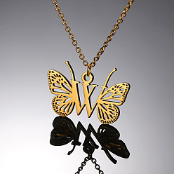 Letter W 304 ожерелья с подвеской в виде бабочки из нержавеющей стали, золотые, Буква W, 15.75 дюйм (40 см)