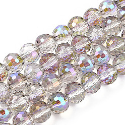 Прозрачный АВ Прозрачные гальванические стеклянные бусины, с покрытием AB цвета, граненый (96 граней), круглые, ясно AB, 8 мм, отверстие : 1.4 мм, около 68~70 шт / нитка, 20.47~21.65 дюйм (52~55 см)