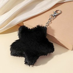 Черный Плюшевые подвески со звездами из искусственного меха кролика, Подвески с застежками из сплава для украшений сумок, чёрные, 14.5x8 см