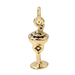 Real 18K Gold Plated Brass Micro Pave Clear Cubic Zirconia Pendants, Wine Glass Charms, Rack Plating, Long-Lasting Plated, Cadmium Free & Lead Free, Real 18K Gold Plated, 18x6.5mm, Hole: 3.3mm