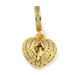 Настоящее золото 18K Стеллажное покрытие латунь микро паве прозрачный кубический цирконий европейские подвески-подвески, Сердцевые серьги с отверстиями, долговечный, без кадмия и без свинца, реальный 18 k позолоченный, 23.5 мм, отверстие : 4.5 мм