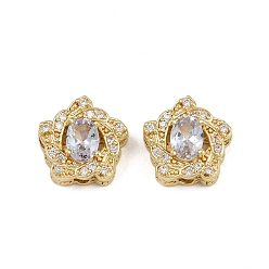 Прозрачный Многожильные звенья из латуни с паве из кубического циркония, долговечный, цветок, золотые, прозрачные, 13.5x13.5x6 мм, отверстие : 2 мм