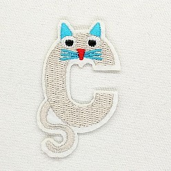 Letter C Computerized Embroidery Cloth Iron on/Sew on Patches, Costume Accessories, Appliques, Letter, Gainsboro, Letter.C, 52x33mm