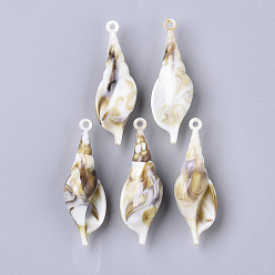 Floral White Acrylic Pendants, Imitation Gemstone Style, Spiral Shell Shape, Floral White, 48.5x15.5x12.5mm, Hole: 2mm, about 188pcs/500g.