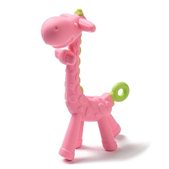 Pink Giraffe Food Grade Eco-Friendly Silicone Pendants, Chewing Beads For Teethers, DIY Nursing Necklaces Making, Pink, 135x47x88.5mm, Hole: 7mm